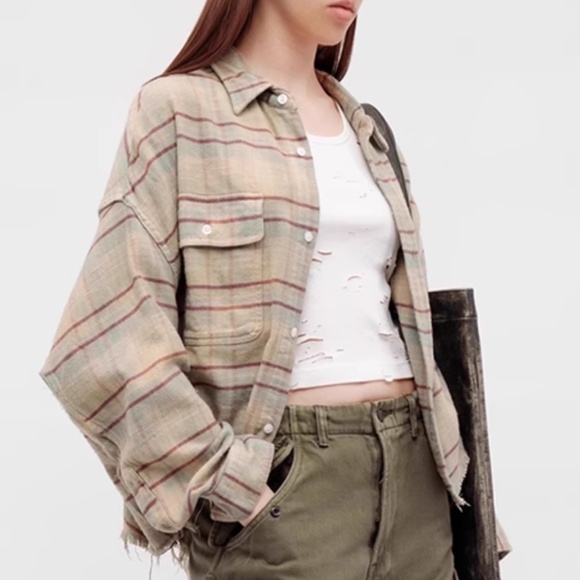 R13 Beige Plaid Button Down Shirt - Picture 4 of 11